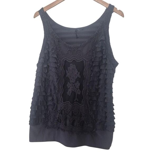 New Directions Black and Gray Grunge Boho Fairy Ruffle Tank Top No Size - Picture 1 of 3